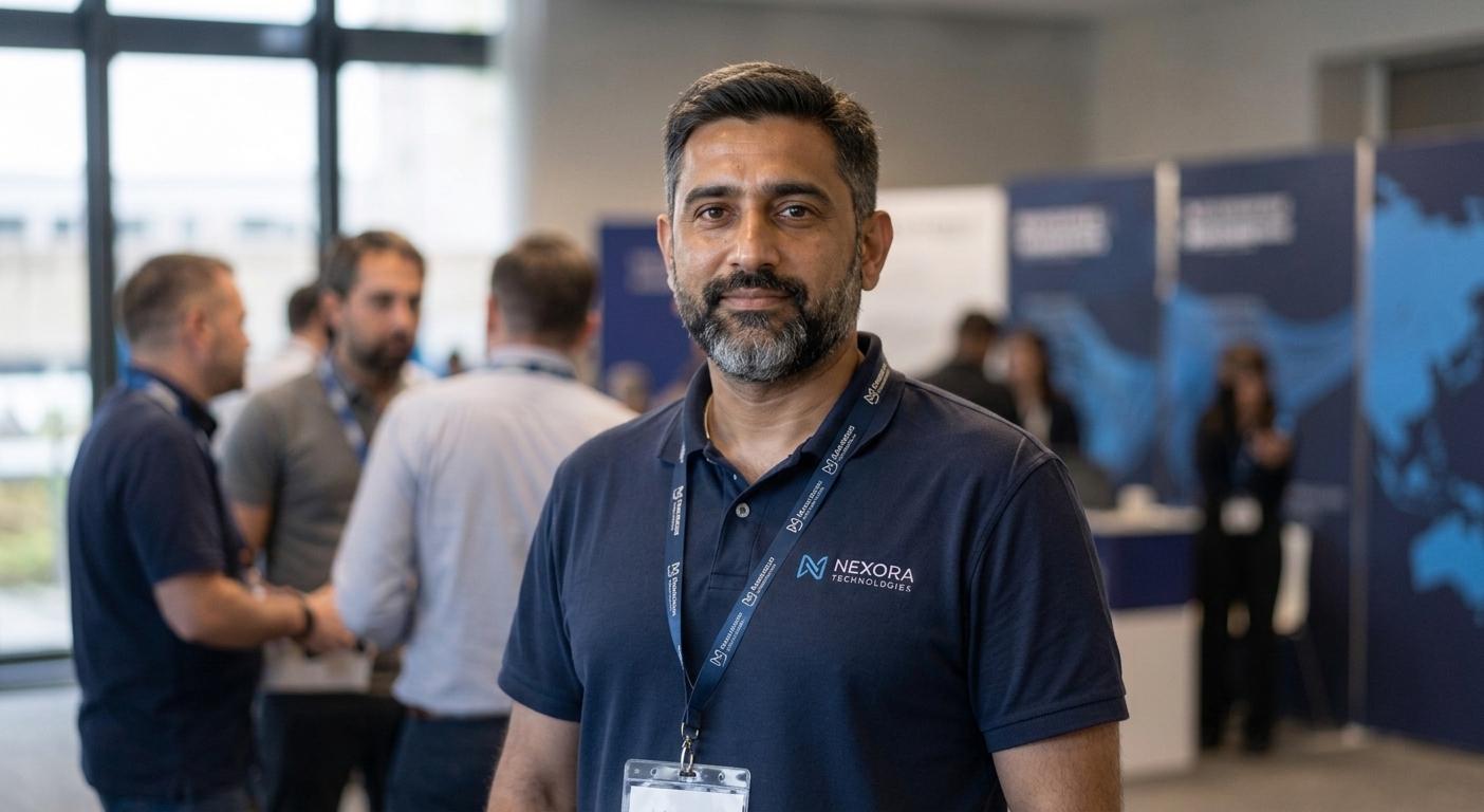 An IT practitioner at a DSI industry event, wearing a conference lanyard.